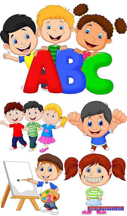 Маленькие дети в векторе, дети с буквами / Little kids vector, kids with letters
