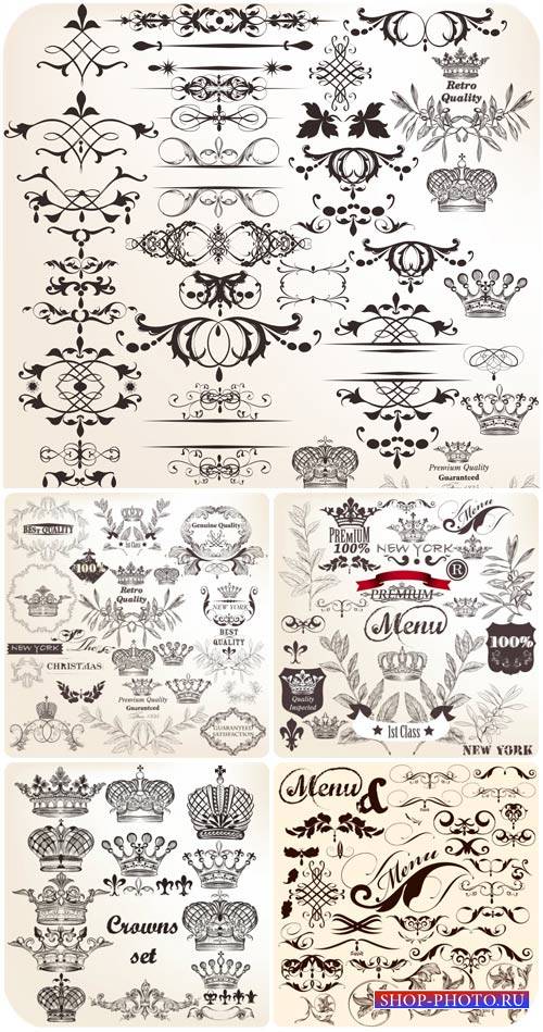 Винтажные декоративные элементы в векторе / Vintage decorative elements vector, ornaments
