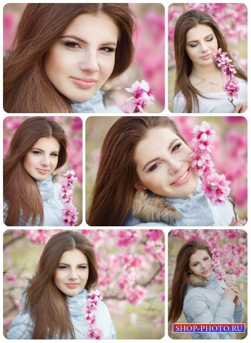 Очаровательная девушка в цветущем весеннем саду / Charming girl in a flowering spring garden - Stock Photo