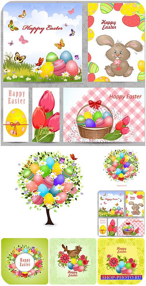 С праздником пасхи, векторные пасхальные фоны и элементы / Happy Easter, Easter backgrounds