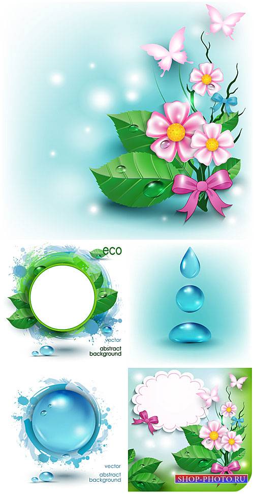 Эко фоны с цветами и бабочками, вектор / Eco background with flowers and butterflies, vector