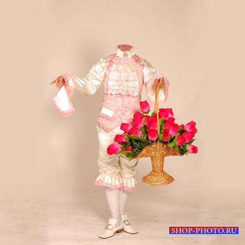  Шаблон мужской - В старинном костюме с большим букетом цветов 