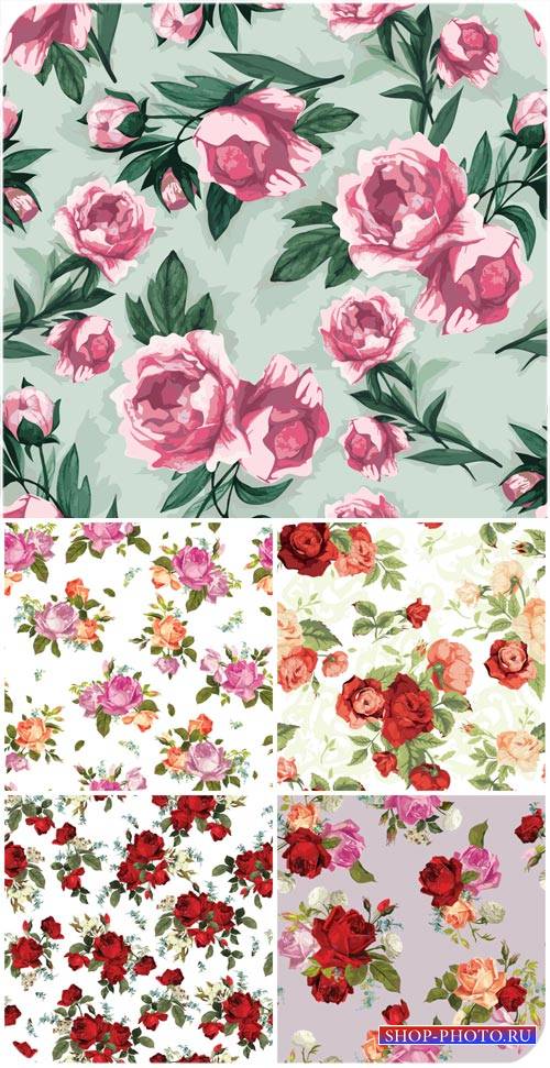 Розы, векторные фоны с цветами / Vector background with roses, floral backgrounds