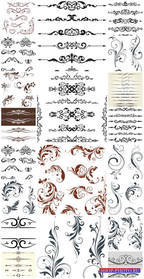 Дизайнерские элементы, орнаменты и бордюры в векторе / Design elements, borders and ornaments vector