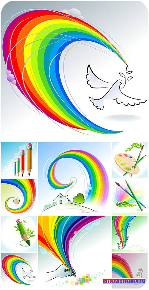 Радужные фоны, карандаши и краски в векторе / Rainbow backgrounds, pencils and paint vector