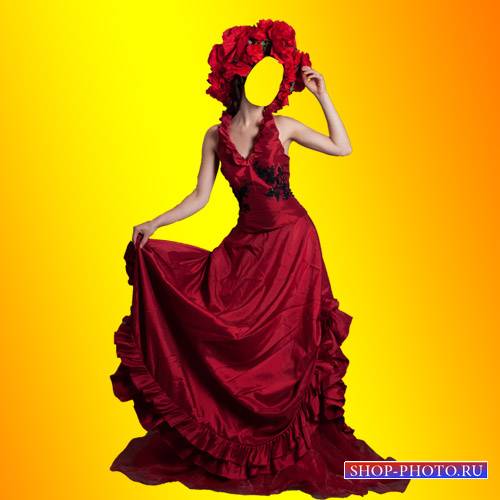  Шаблон для Photoshop - Красное платье для девушек 