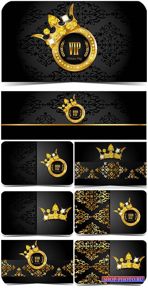 Вип карточки с золотыми узорами, вектор / VIP card with golden ornaments, vector