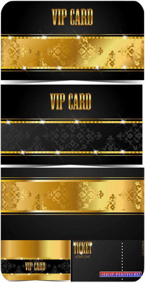 Черные векторные вип карточки с золотым декором / Black vector vip card with golden decor