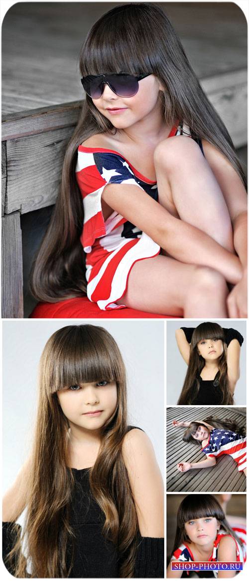 Красивая девочка с длинными волосами / Beautiful little girl with long hair - Stock Photo