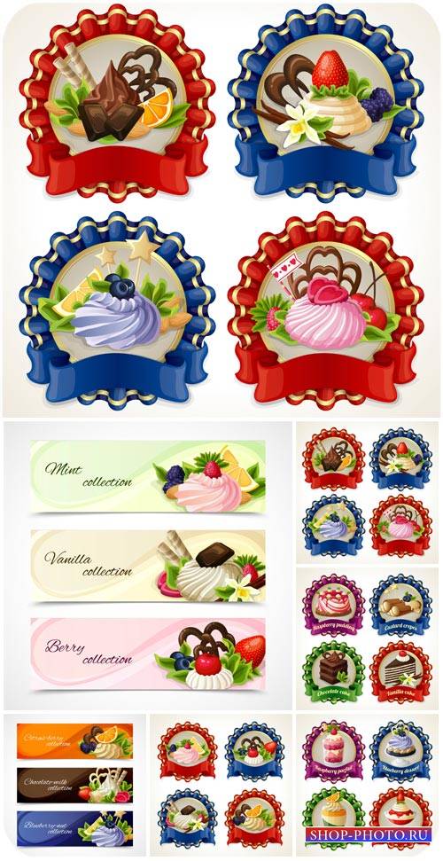 Этикетки с кексами, баннеры в векторе / Labels with cupcakes, banners vector