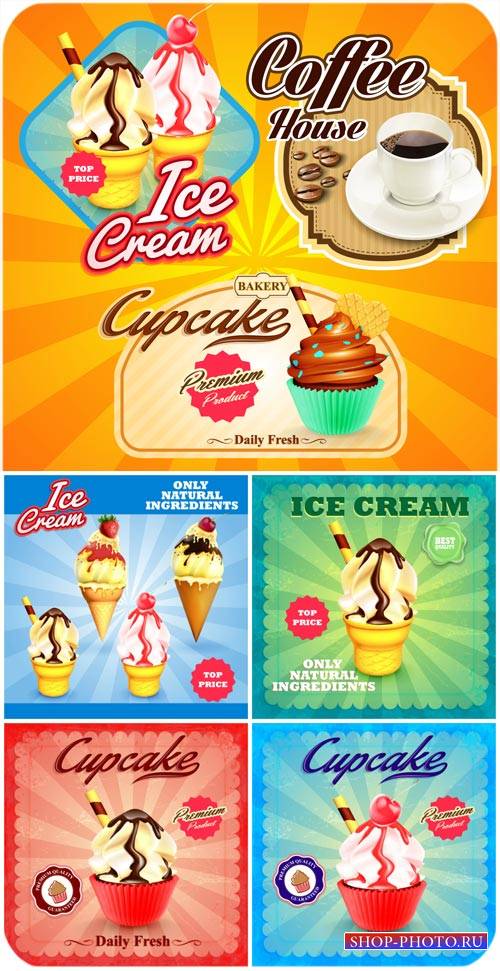 Мороженое и кексы в векторе / Ice cream and cupcakes vector