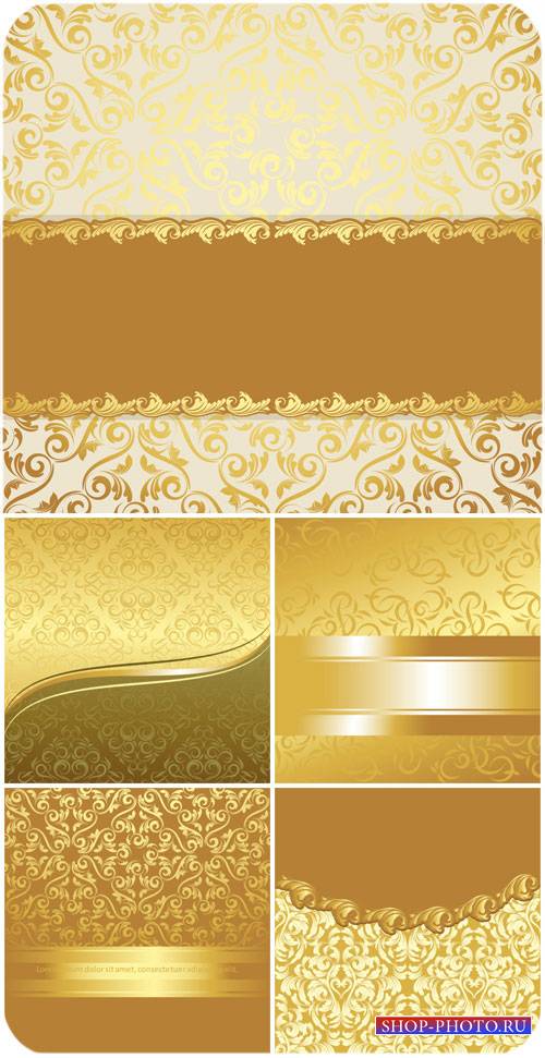 Золотые векторные фоны с винтажными узорами / Gold vector backgrounds with vintage patterns