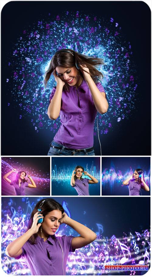 Девушка слушает музыку / Girl listening to music - Stock Photo