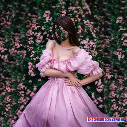  Шаблон для фото - В розовом платье среди цветов 