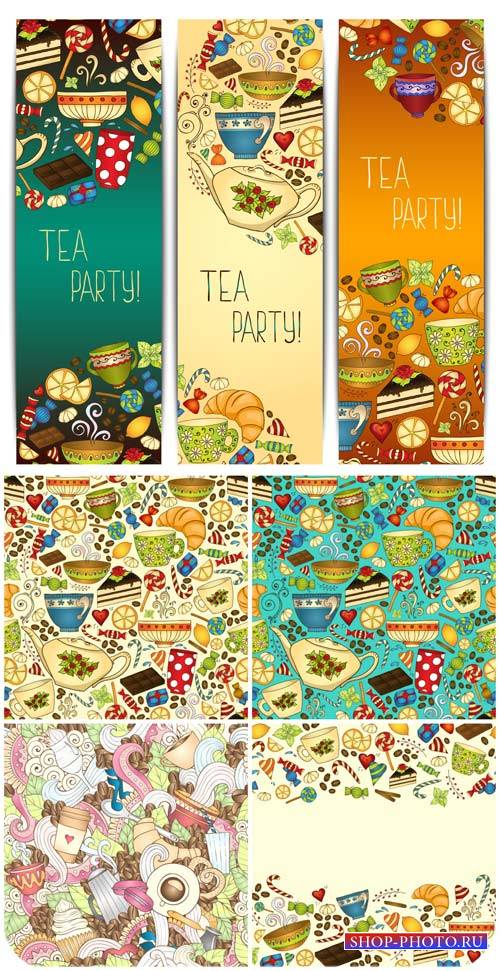 Чай, фоны и баннеры в векторе / Tea, backgrounds and banners vector