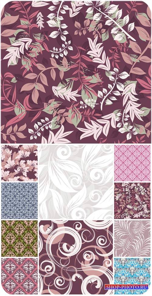 Векторные фоны с цветочными узорами, винтажные орнаменты / Vector backgrounds with floral patterns, vintage ornaments