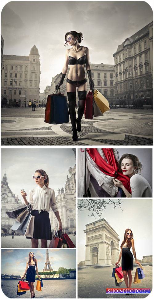 Шопинг, девушка с покупками, креатив / Shopping, girl with shopping, creative - Stock photo