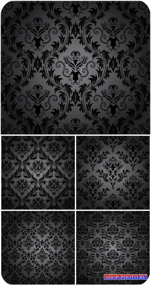 Черные векторные фоны с винтажными узорами / Black vector backgrounds with vintage patterns