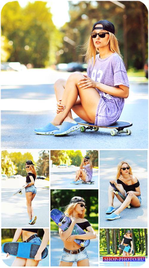 Девушка со скейтом / Girl with skateboard - Stock photo