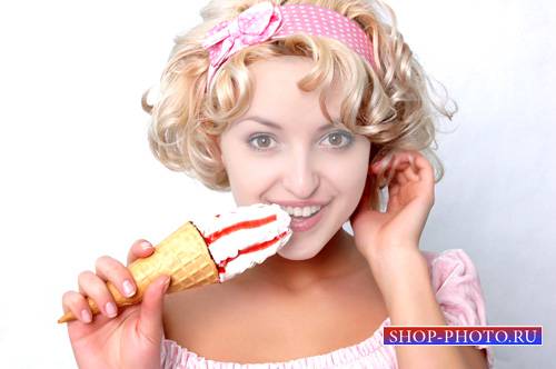  Шаблон женский - Кудрявая блондинка с вкусным мороженком 