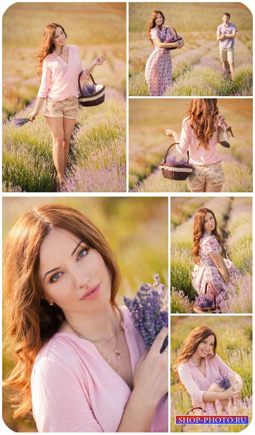 Мужчина и женщина на цветущем поле / Man and woman on a flowering field - Stock photo