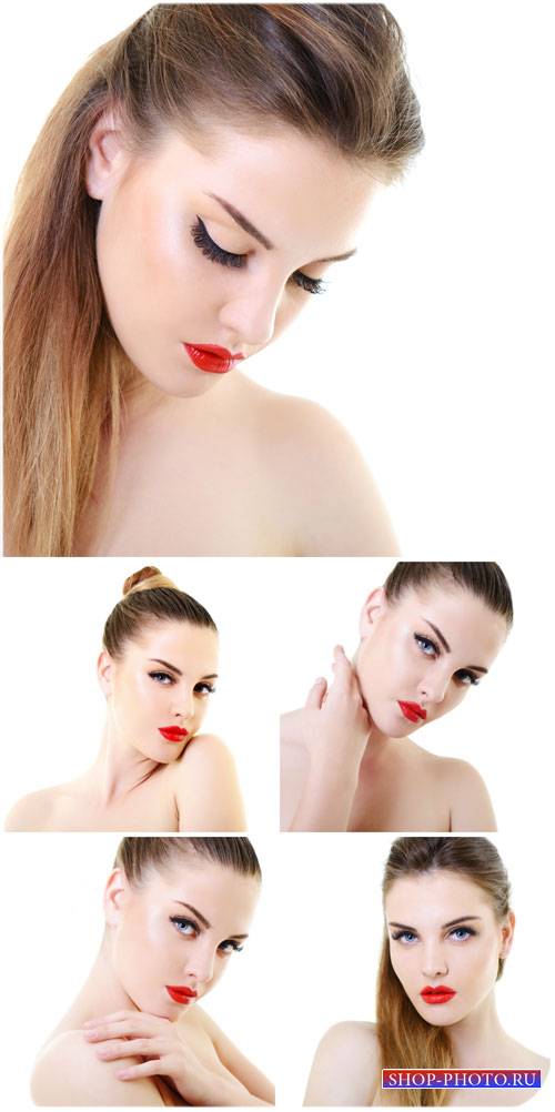 Красивая девушка с красной помадой / Beautiful girl with red lipstick - Stock photo
