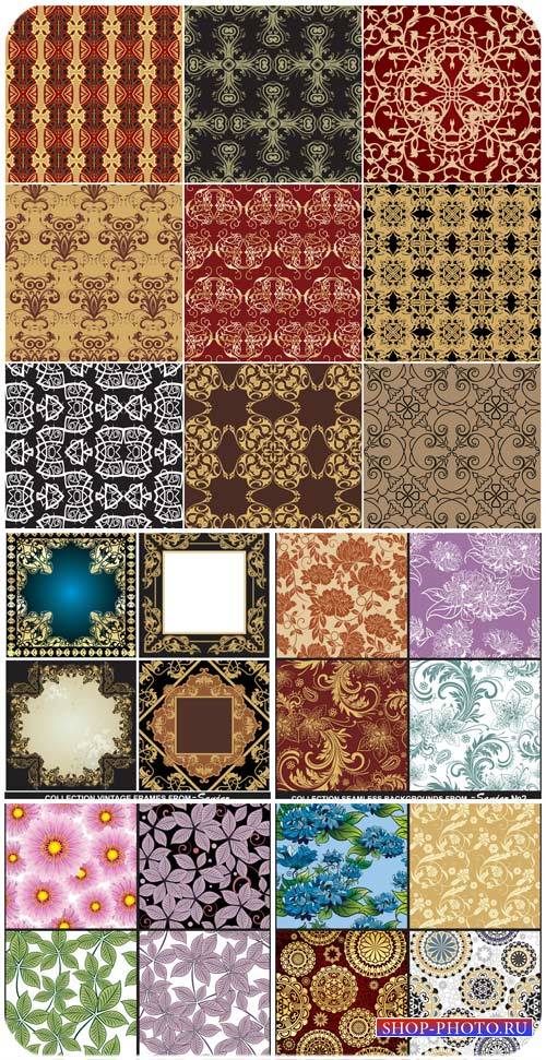 Фоны с узорами, цветочные текстуры в векторе / Backgrounds with patterns, floral texture vector