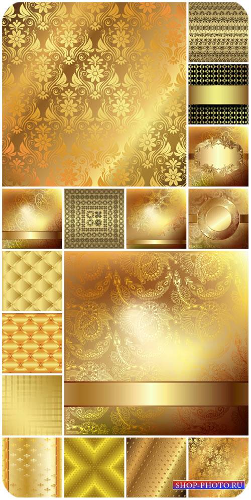 Золотые векторные фоны, винтажные узоры / Gold vector backgrounds, vintage patterns
