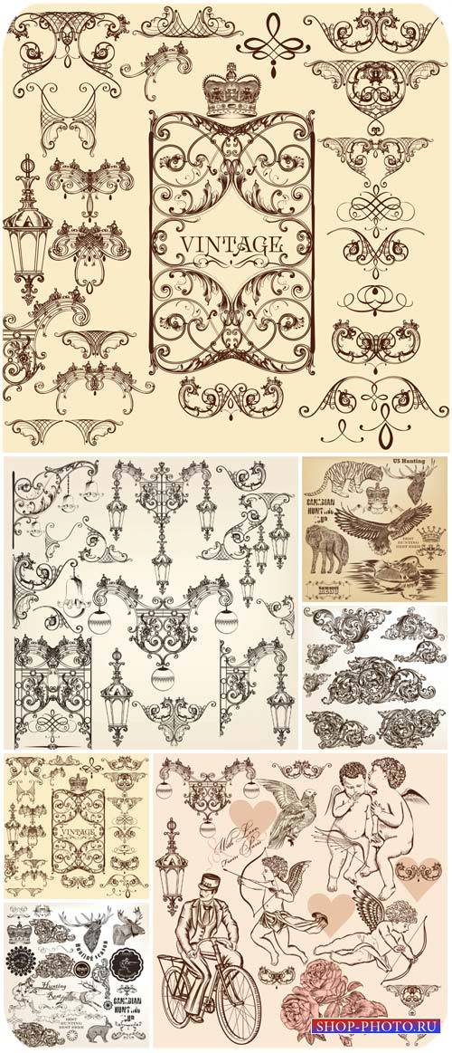 Декоративные элементы, винтажный векторный набор / Decorative elements, vintage vector set