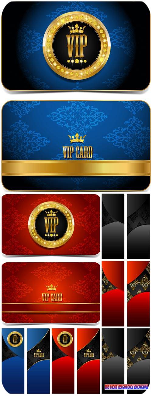 Вип карточки, синие и красные векторные баннеры / VIP cards, blue and red banners vector
