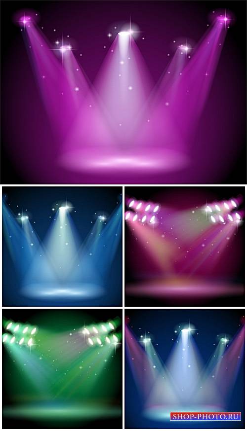 Освещение прожекторами, векторные фоны / Lighting spotlights, vector backgrounds
