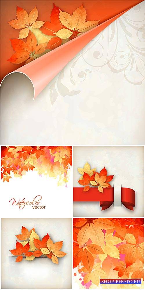 Осенние векторные фоны, оранжевые листья / Autumn vector background, orange leaves