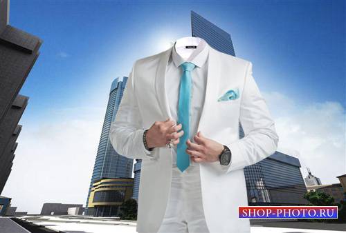  PSD шаблон для мужчин - В красивом белом костюме 
