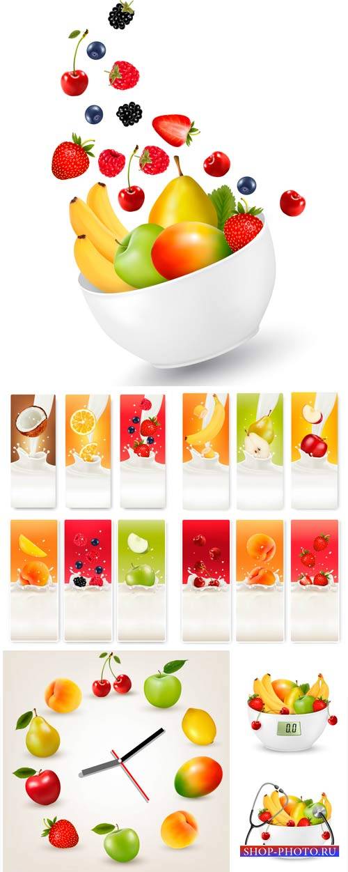 Фрукты и ягоды в векторе, здоровое питание, витамины / Fruits and berries vector