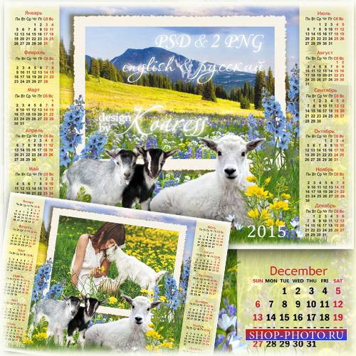 Календарь с рамкой на 2015 год Козы - Симпатичные козочки