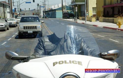  Шаблон для Photoshop - На мотоцикле полиции 