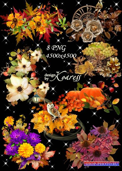 Набор осенних кластеров для фотошопа с цветами, ягодами, листьями - Подарки осени