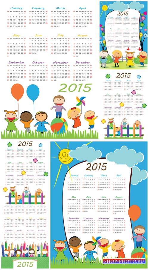 Календари на 2015 год с детьми, вектор / Calendar for 2015 with children, vector