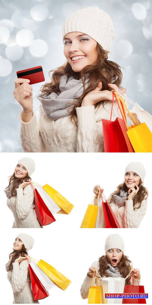 Покупки, распродажи, девушка с покупками / Purchase, sale, woman shopping - stock photos