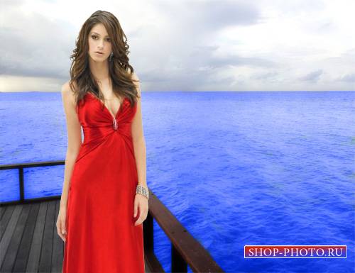  Шаблон для фотошопа - В красивом красном платье 