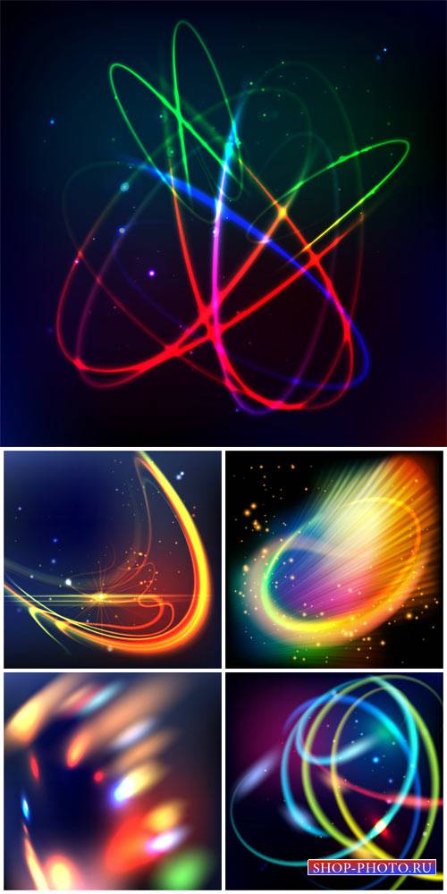 Абстракция, цветные светящиеся линии, векторные фоны / Abstract, glowing lines, vector background