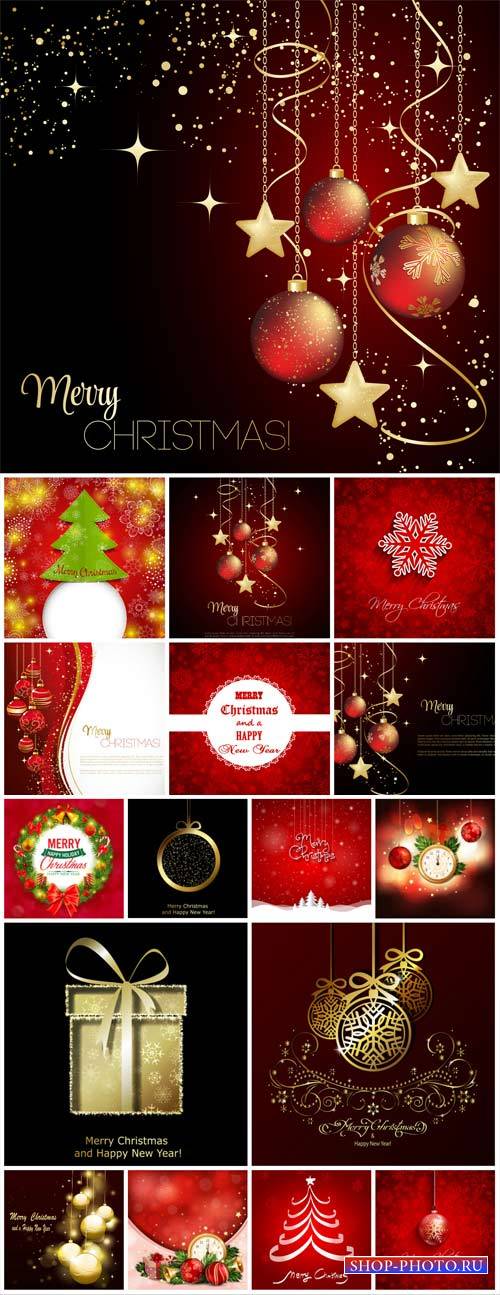 Christmas vector collection of backgrounds with Christmas trees and Christmas decorations
