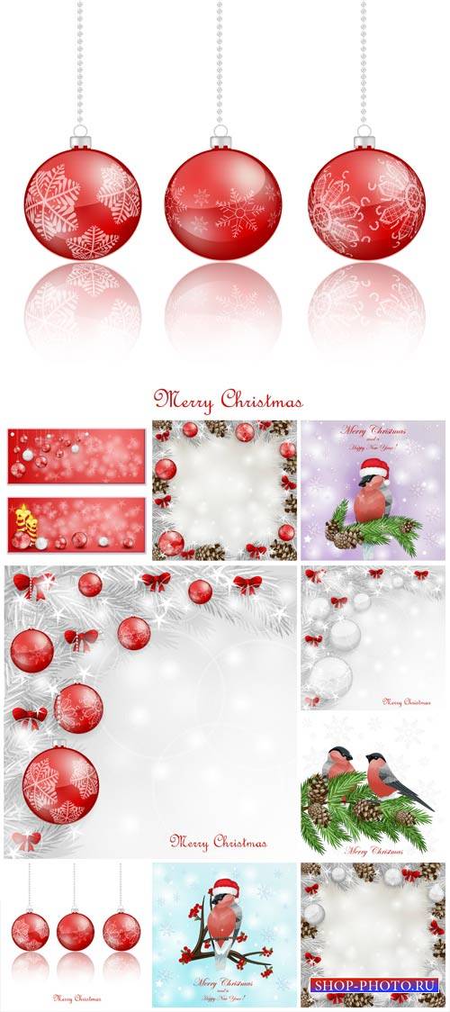 Christmas, new year 2015 vector background with Christmas balls and birds