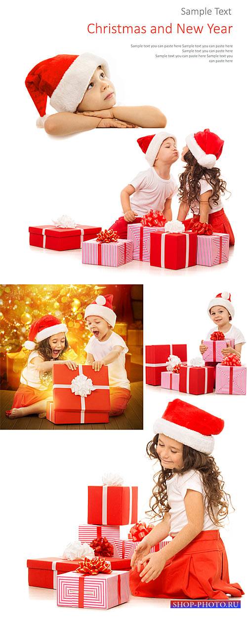 Children and the New Year, gifts for the new year - stock photos