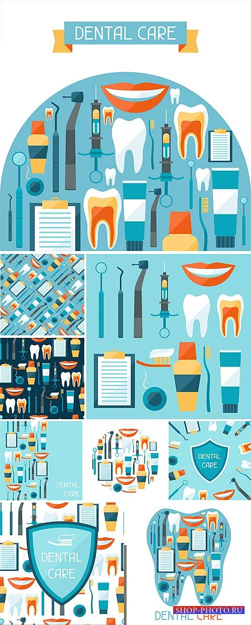 Stomatology, vector background with elements of dentistry