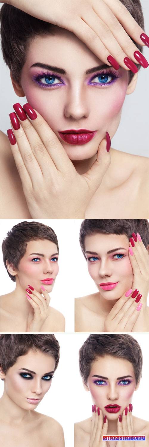 Girl with short hair, stylish make-up - stock photos