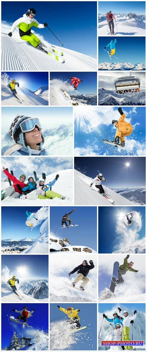 Skiing, winter holidays in the mountains - stock photos