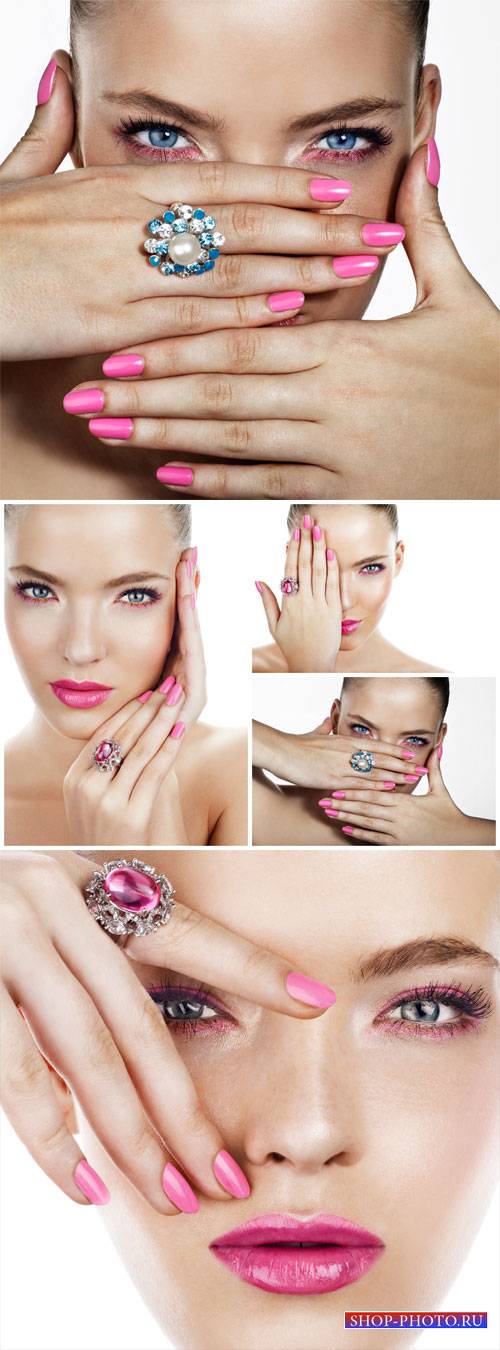 Fashionable girl, manicure, ring with stone - stock photos