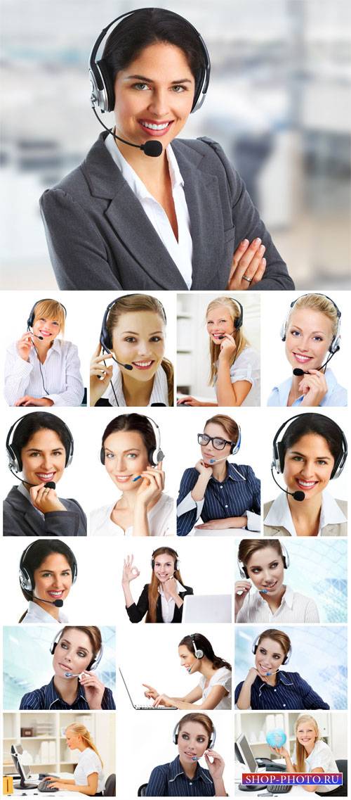 Operator, girl in headphones - stock photos