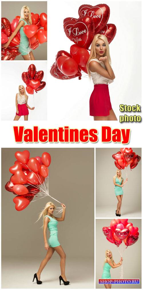 Girl with balloons, Valentine's Day - stock photos